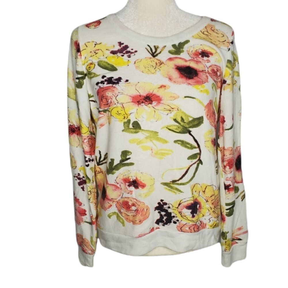 CHASER white floral knit open back draped sweatshirt top M‎